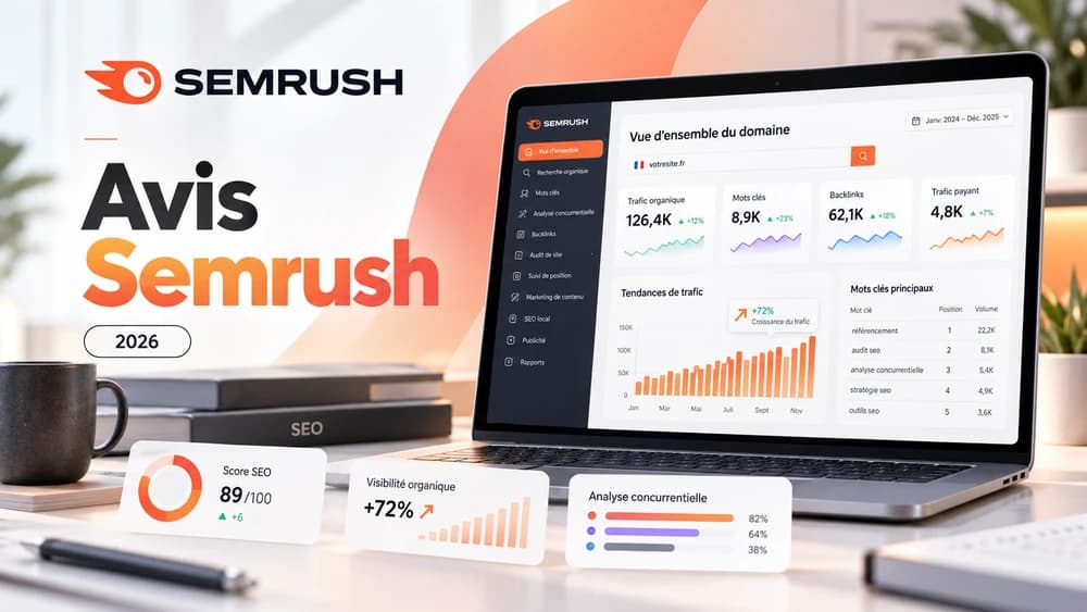 Tableau de bord éditorial illustrant les principales fonctions SEO de Semrush