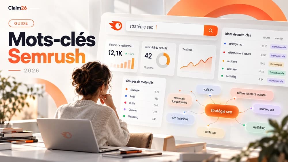 Recherche de mots-clés Semrush organisée en groupes et intentions de recherche
