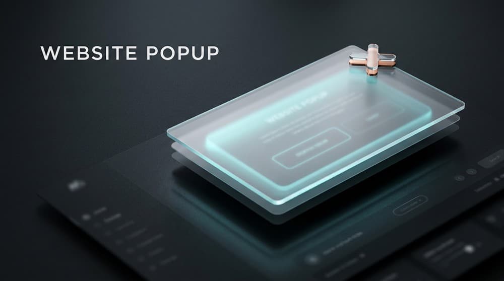 Floating translucent website popup panel above a dark interface