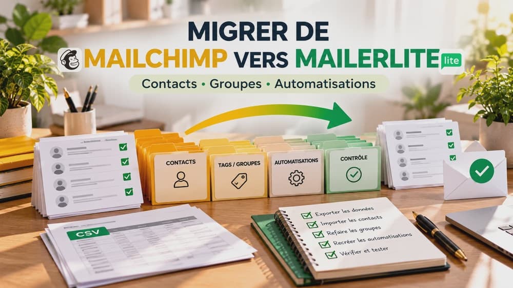 Migration Mailchimp vers MailerLite : transfert des contacts, reconstruction des groupes et automatisations, puis vérification finale