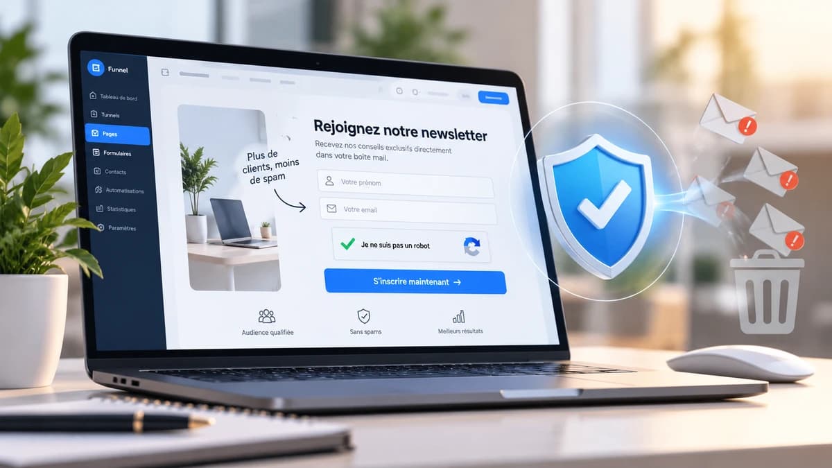 Formulaire Systeme.io protégé par un bouclier et une vérification anti-bot