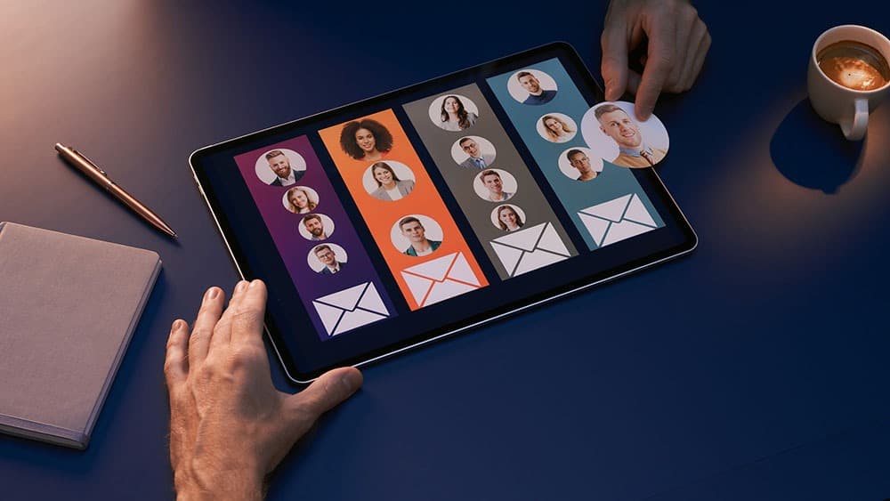 Customer audience segments organized as portrait groups for targeted email campaigns