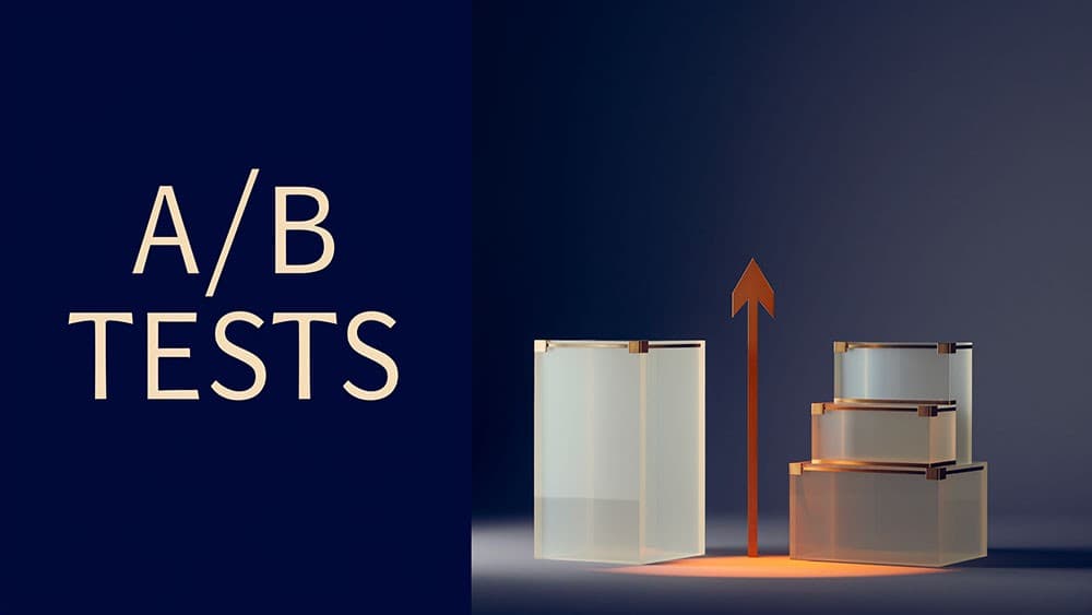 Two marketing variants labeled A and B being compared with conversion performance data