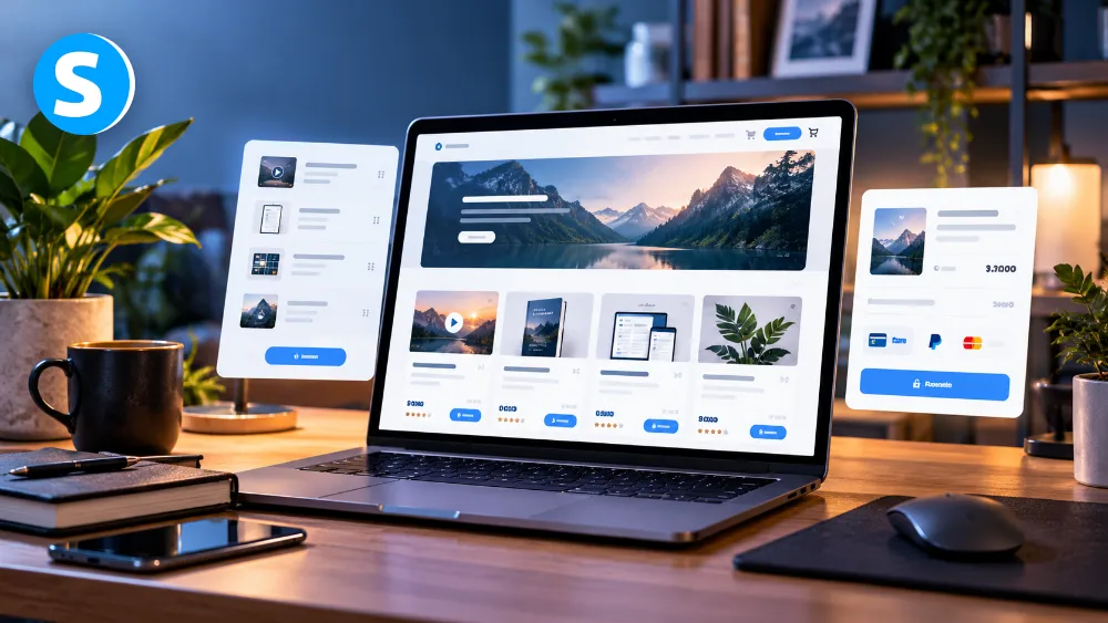 Mobile-first creator storefront with several product and resource cards in Systeme.io