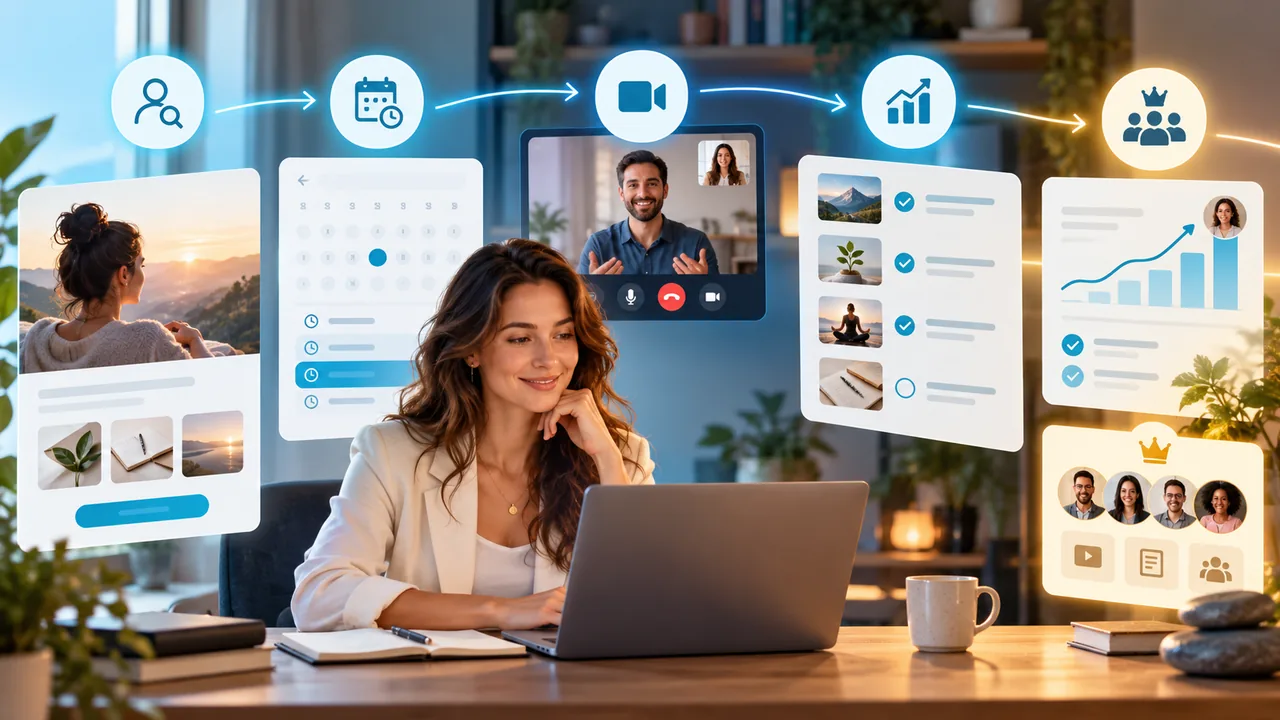 Online coach organizing video calls appointments and digital programs
