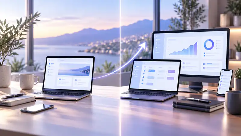 Comparaison entre un petit bureau de démarrage et un espace de travail plus développé