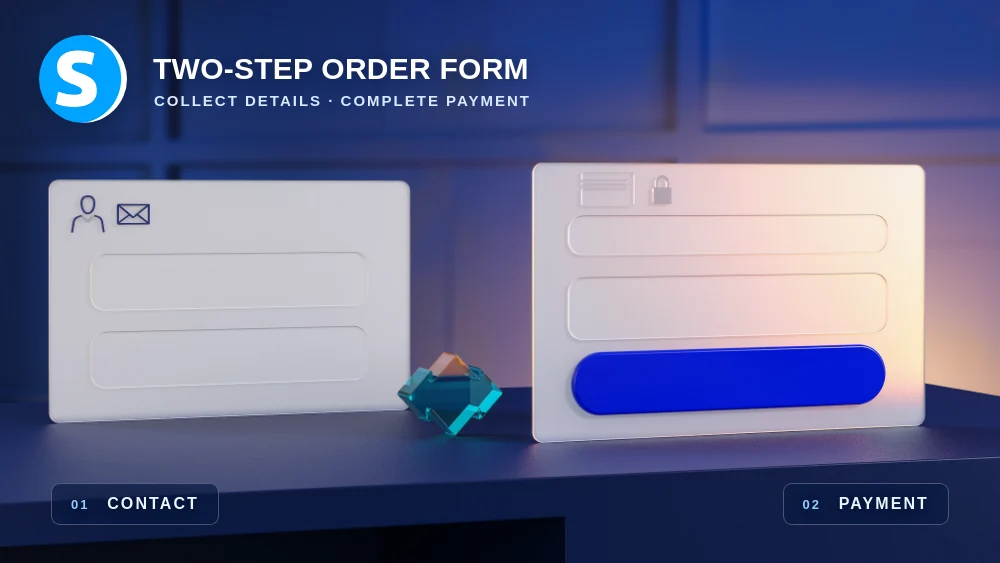 Two-step checkout flow collecting contact information before card payment