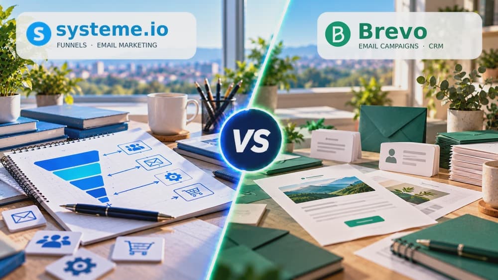 Systeme.io vs Brevo comparison: sales funnels and email marketing alongside newsletters, CRM and contact management