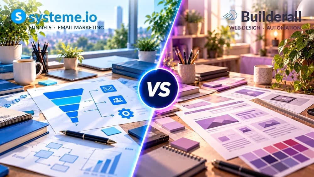 Systeme.io vs Builderall comparison: email marketing and sales funnel workflows alongside website design tools