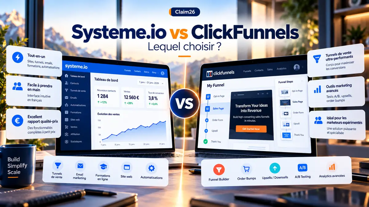 Comparaison visuelle de deux plateformes de tunnels de vente et de marketing en ligne