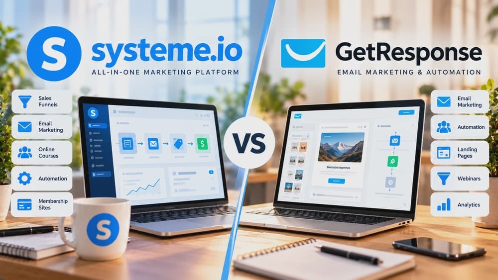 Systeme.io vs GetResponse: side-by-side comparison of sales funnels, email marketing, webinars and automation