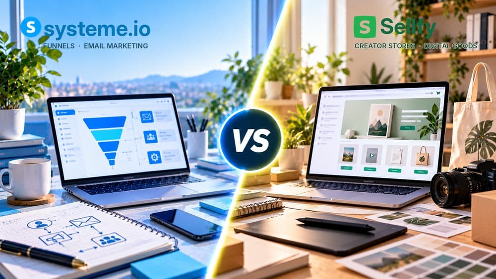 Systeme.io vs Sellfy: sales funnels and email automation compared with creator storefronts and selling digital products