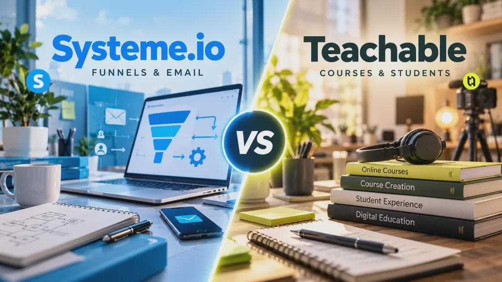 Systeme.io vs Teachable: comparison of sales funnels and email marketing with online courses and student management