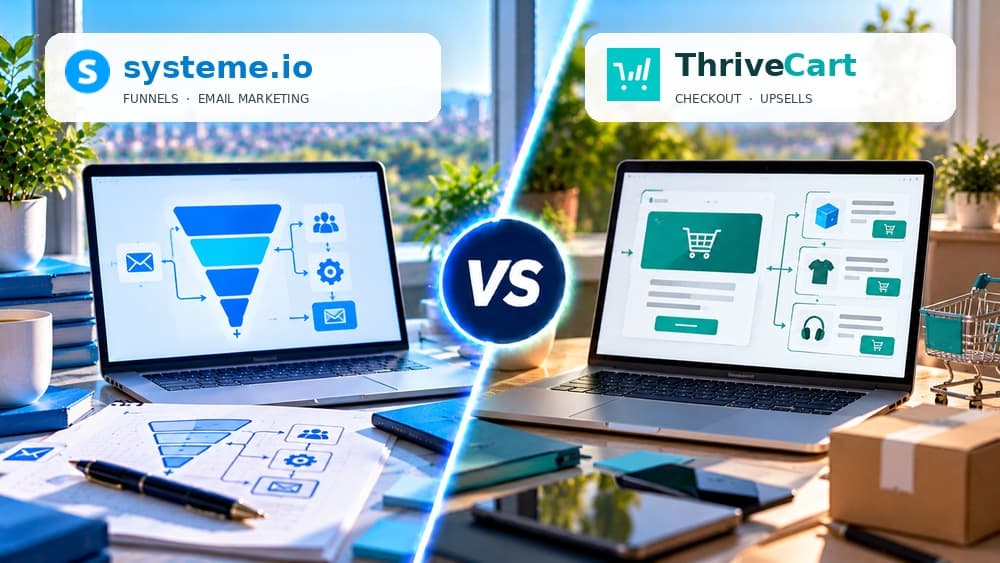 Systeme.io vs ThriveCart: marketing funnels and email automation compared with checkout pages and upsell offers