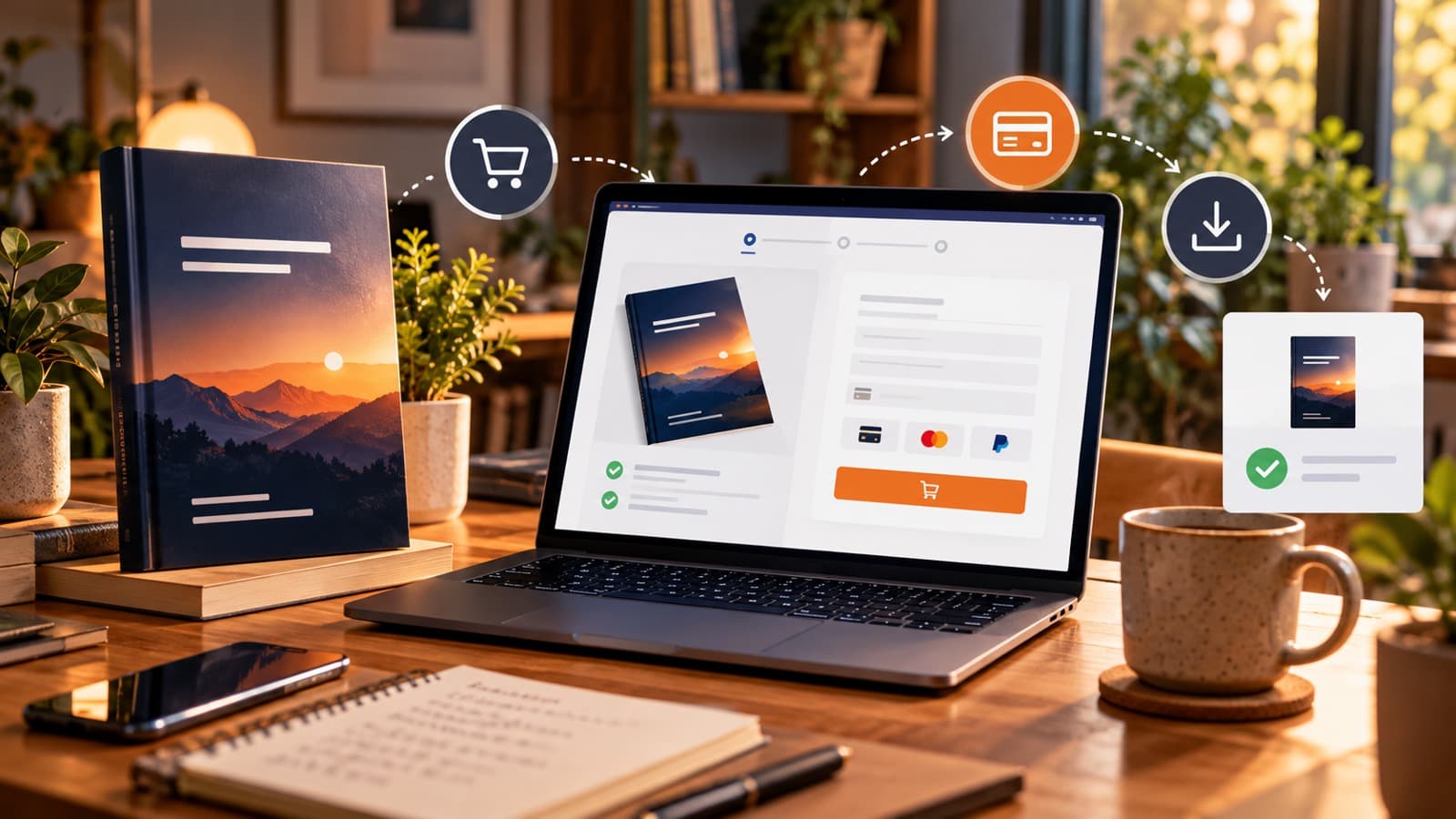 Bureau de créateur avec ebook, paiement en ligne et téléchargement automatique