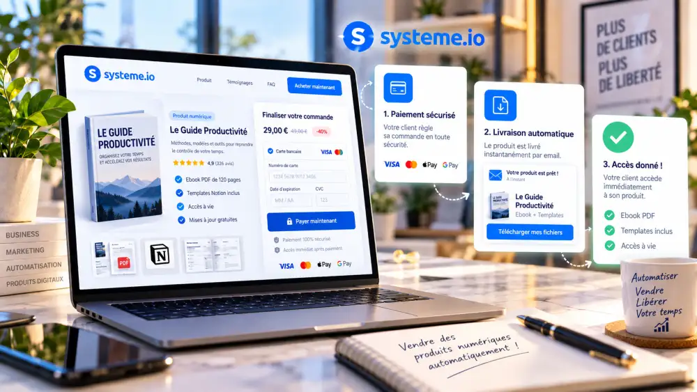 Produit numérique avec fichier, paiement et livraison automatique dans Systeme.io